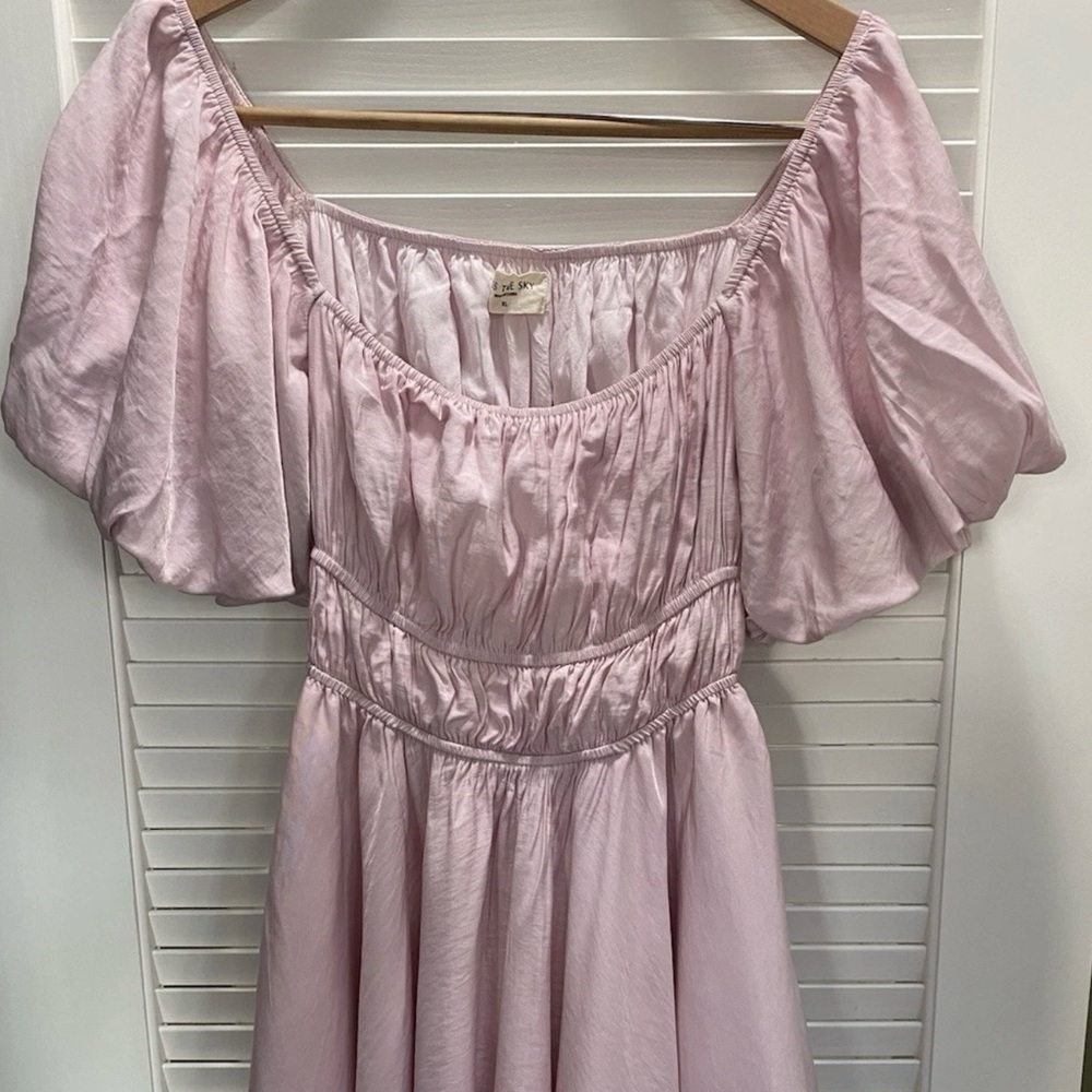 KISS THE SKY Pink Puff Sleeve Shimmer Mini Dress XL Coquette Princesscore